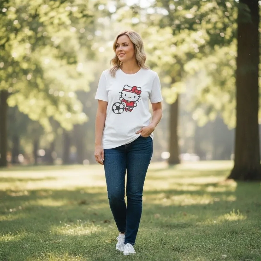 Hello Kitty Sanrio Soccer Graphic T-Shirt Unisex Adults Size L White - Picture 4 of 5